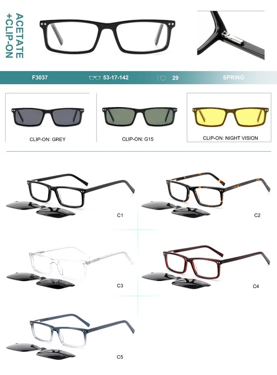 Plastic acetate frame with spring hinges + polarized clip-on Big City F3037S