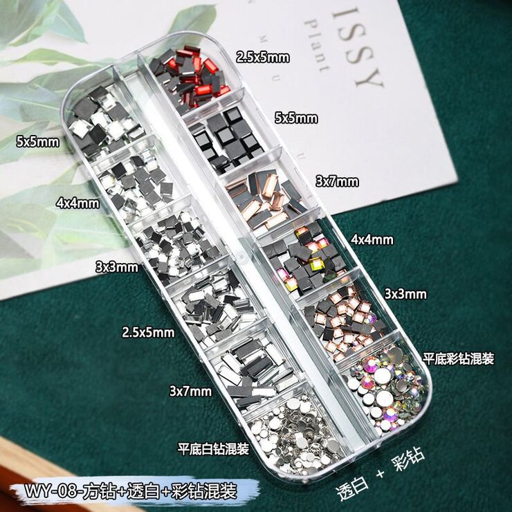 A set of rhinestones with a flat bottom for decorating frames and glasses, 12 boxed, WY-08 (price per pack, minimum 3)