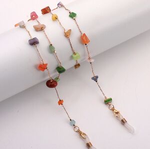 Gold-colored metal non-slip chain, with colorful stone, for glasses and masks GL1887