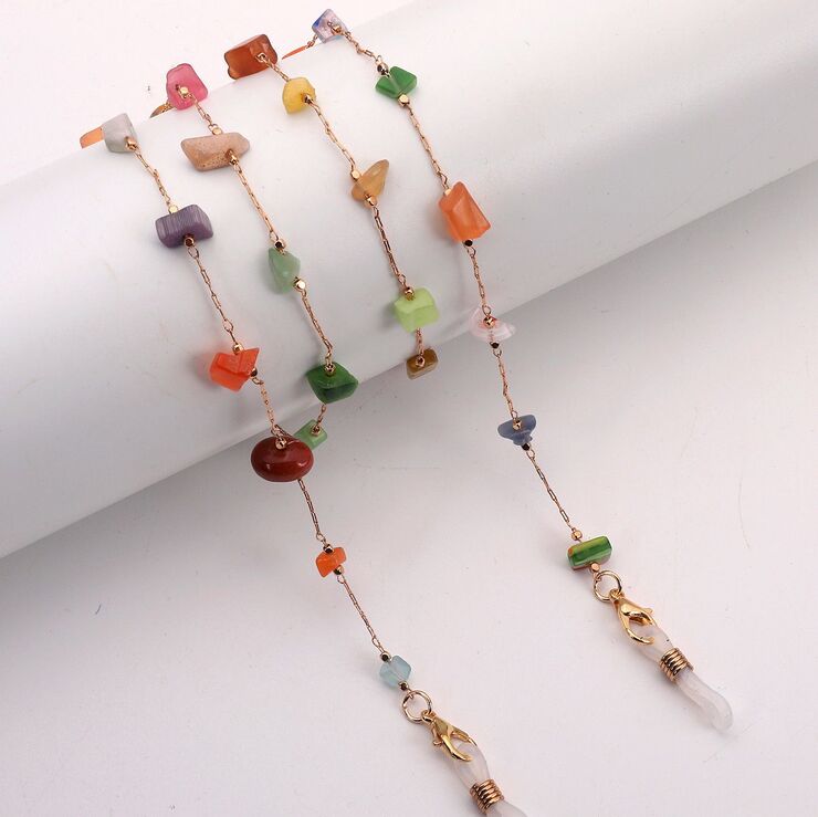 Gold-colored metal non-slip chain, with colorful stone, for glasses and masks GL1887