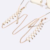 Gold-colored metal non-slip chain, with round and transparent rhinestone, for glasses and masks GL1606
