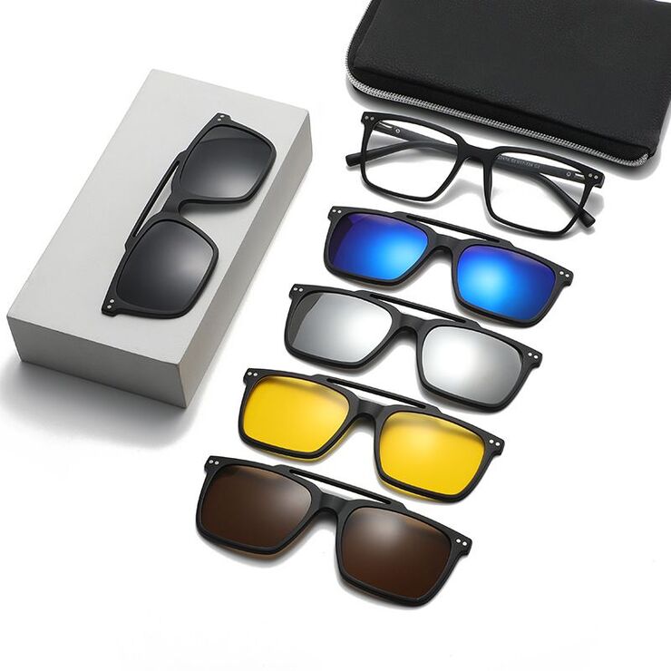 TR90/PC plastic frame + 5 polarized sun protection magnet clip-on set + leather bag El Dorado EL2357A