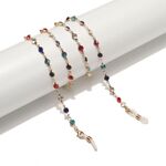 Gold-colored metal non-slip chain, with colored rhinestones, for glasses and masks GL1543