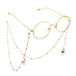 Gold-colored metal non-slip chain, with pendant pearl and beads, for glasses and masks GL580