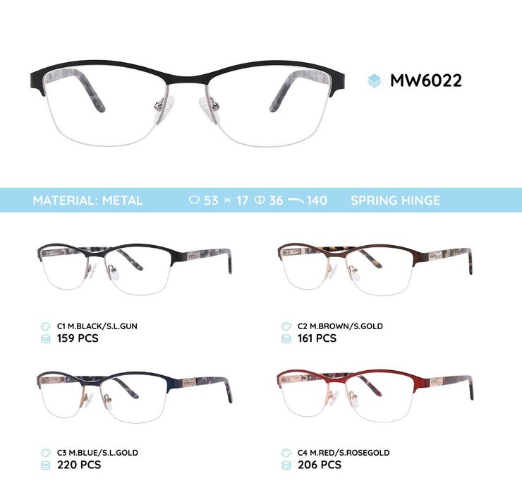 Nylor metal women's frame for glasses with spring hinges MW6022