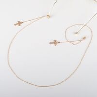Gold-colored metal non-slip chain, with pendant cross with rhinestones, for glasses and masks GL756