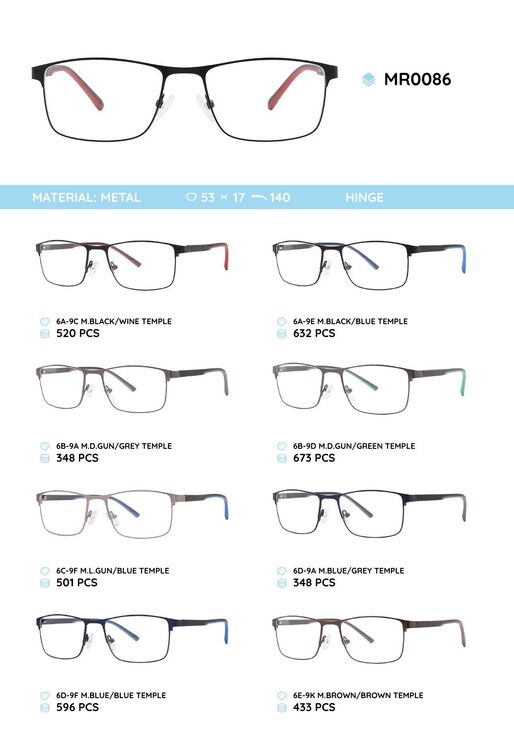 Metal frame with temples made of TR-90 material MR0086