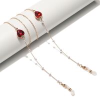 Gold-colored metal non-slip chain, with crystal heart and pearl, for glasses and masks GL1505