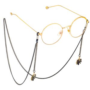 Black-colored metal non-slip chain, with pendant peacock feather, for glasses and masks GL678