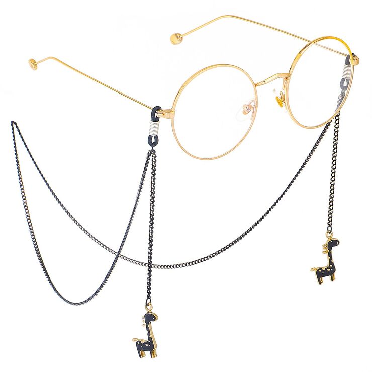 Black-colored metal non-slip chain, with pendant giraffe, for glasses and masks GL362