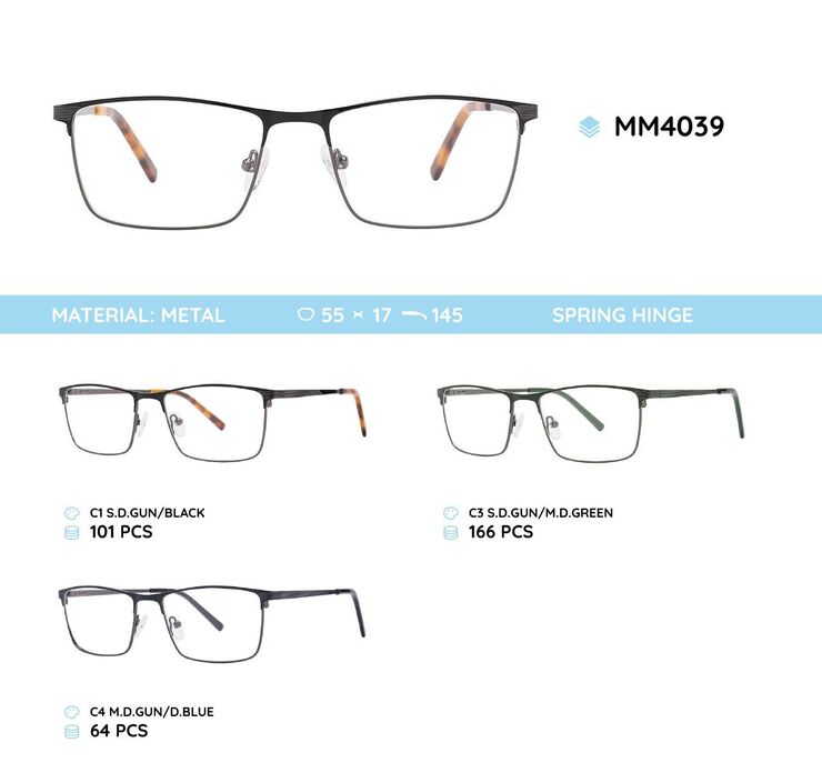 Metal men's frame for glasses with spring hinges MM4039