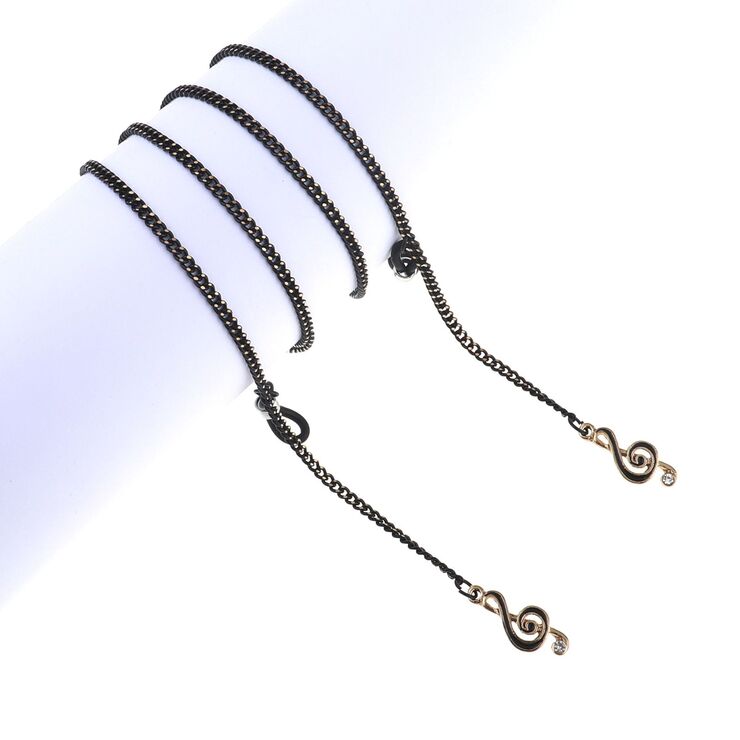 Black-colored metal non-slip chain, with pendant musical note, for glasses and masks GL833