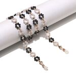 Metal non-slip chain, with pearl black and white flower, for glasses and masks GL1467