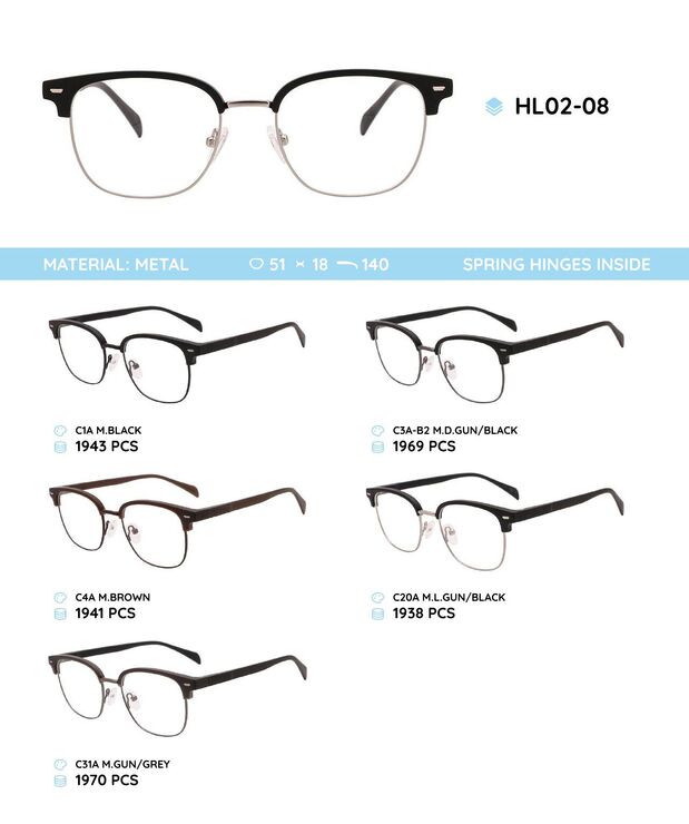 Металлическая оправа с дужками из материала TR-90 со встроенным флексом HL02-08