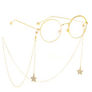 Metal non-slip chain, with pendant star and rhinestone, for glasses and masks GL388