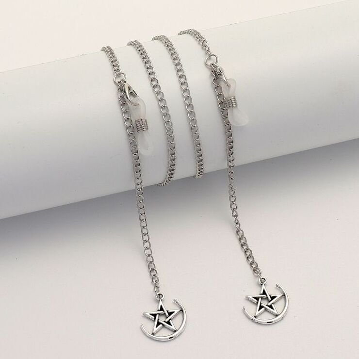 Silver-colored metal non-slip chain, with star pendant, for glasses and masks GL1873