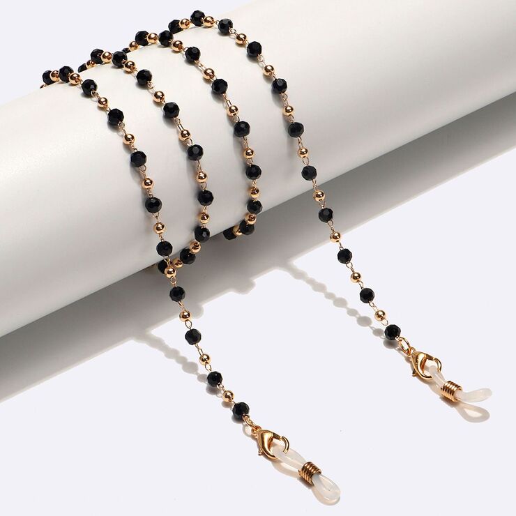Gold-colored metal non-slip chain, with black crystal, for glasses and masks GL1588