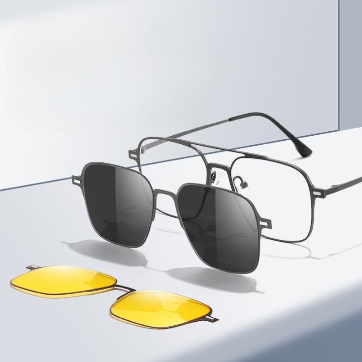 Metal Blue Ray Cut protection frame + 2 magnet sunshade clip-ons 7602-GT