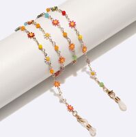 Gold-colored metal non-slip chain, with colorful daisy and crystal, for glasses and masks GL1715