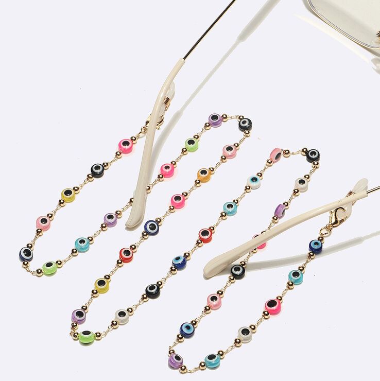 Gold-colored metal non-slip chain, with colorful eyes, for glasses and masks GL1706