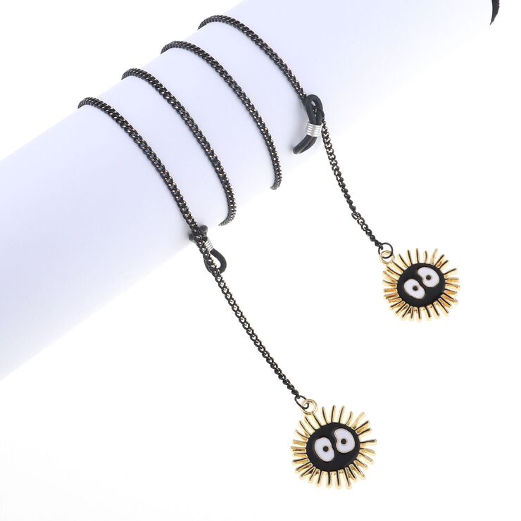 Металлическая нескользящая цепочка черного цвета, с подвеской угольные шарики, для очков и масок GL843