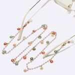 Gold-colored metal non-slip chain, with pearl and colorful small daisy, for glasses and masks GL1704