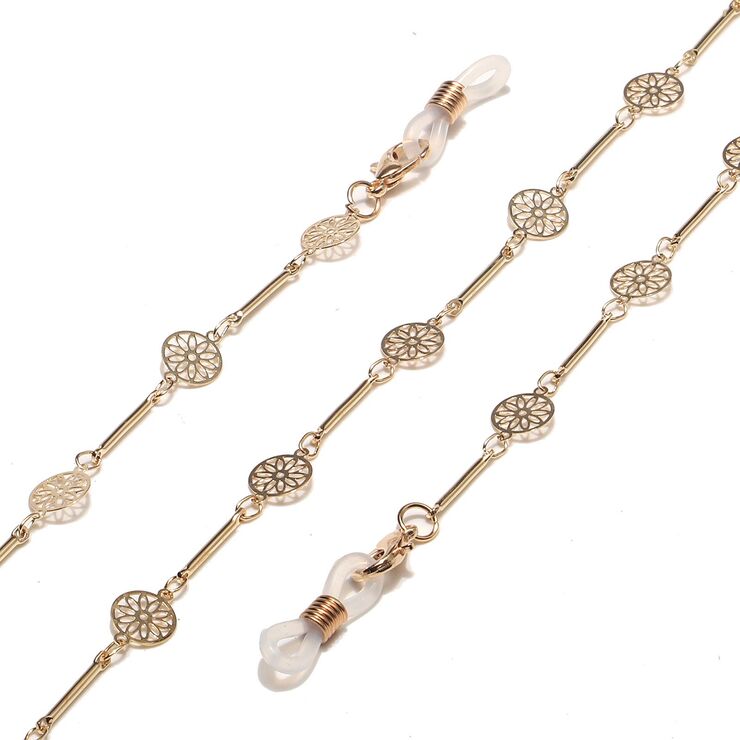 Gold-colored metal non-slip chain, with hollow round, for glasses and masks GL1465