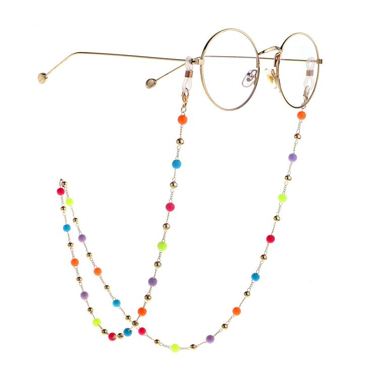 Gold-colored metal non-slip chain, with round beads gold and jelly colors, for glasses and sweater GL987