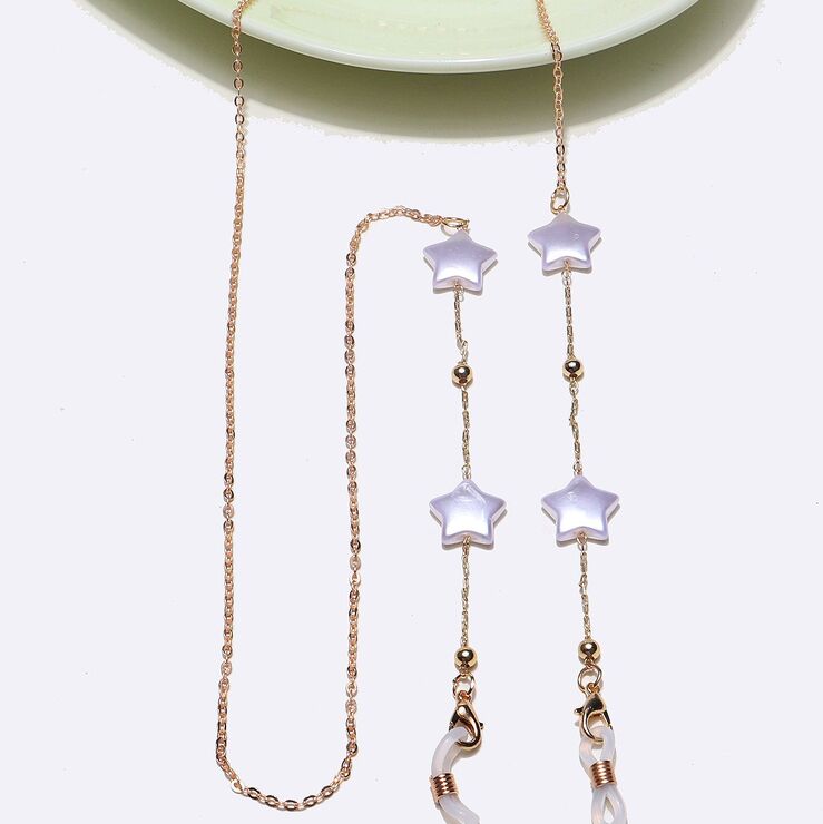 Gold-colored metal non-slip chain, with pearl star and beads, for glasses and masks GL1390
