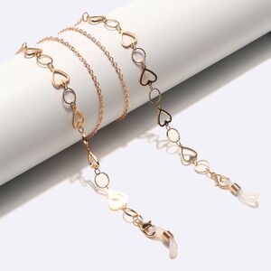 Gold-colored metal non-slip chain, with round and heart, for glasses and masks GL1613