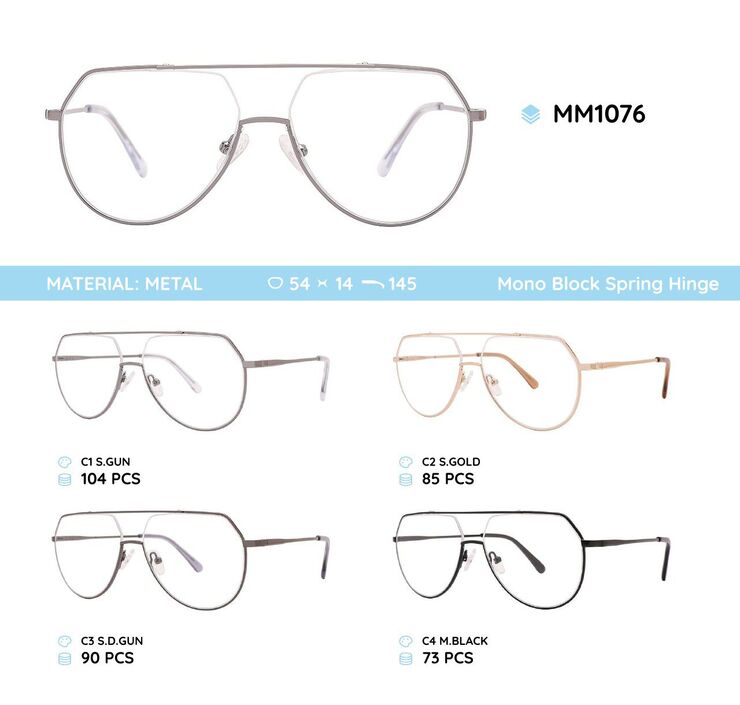 Metal men's frame for glasses with spring hinges MM1076
