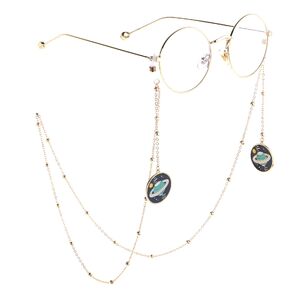 Gold-colored metal non-slip chain, with pendant planet and beads, for glasses and masks GL805