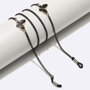 Black-colored metal non-slip chain, with pendant butterfly, for glasses and masks GL1500
