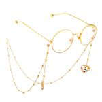 Gold-colored metal non-slip chain, with pendant heart with beads, for glasses and masks GL578