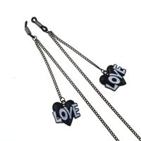 Black-colored metal non-slip chain, with pendant LOVE, for glasses and masks GL791