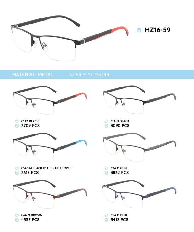 Металлическая оправа с дужками из материала TR-90 HZ16-59