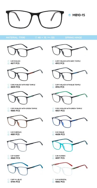 TR-90 plastic frames for glasses with spring hinges MB10-15