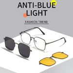 Metal Blue Ray Cut protection men's frame + 2 magnet sunshade clip-ons 7013-GT