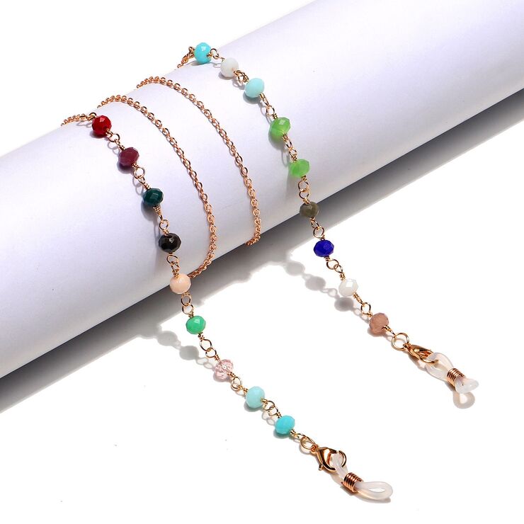Gold-colored metal non-slip chain, with colorful crystal, for glasses and masks GL1291
