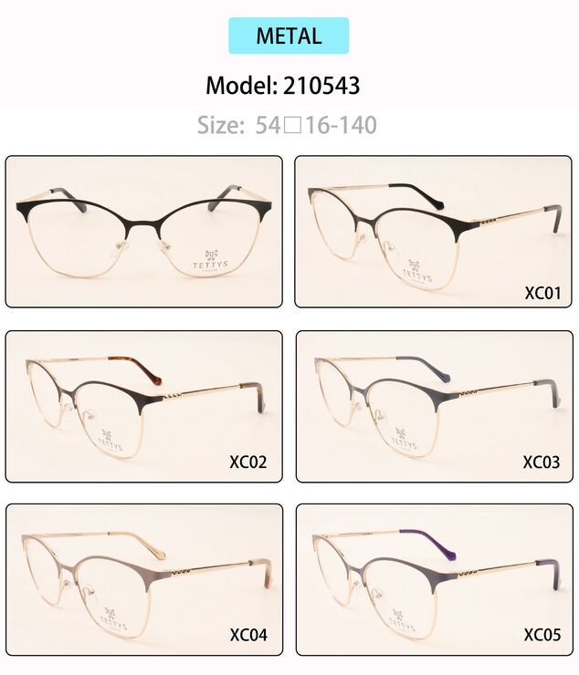 Metal eyeglasses frame for women with spring hinges 210543