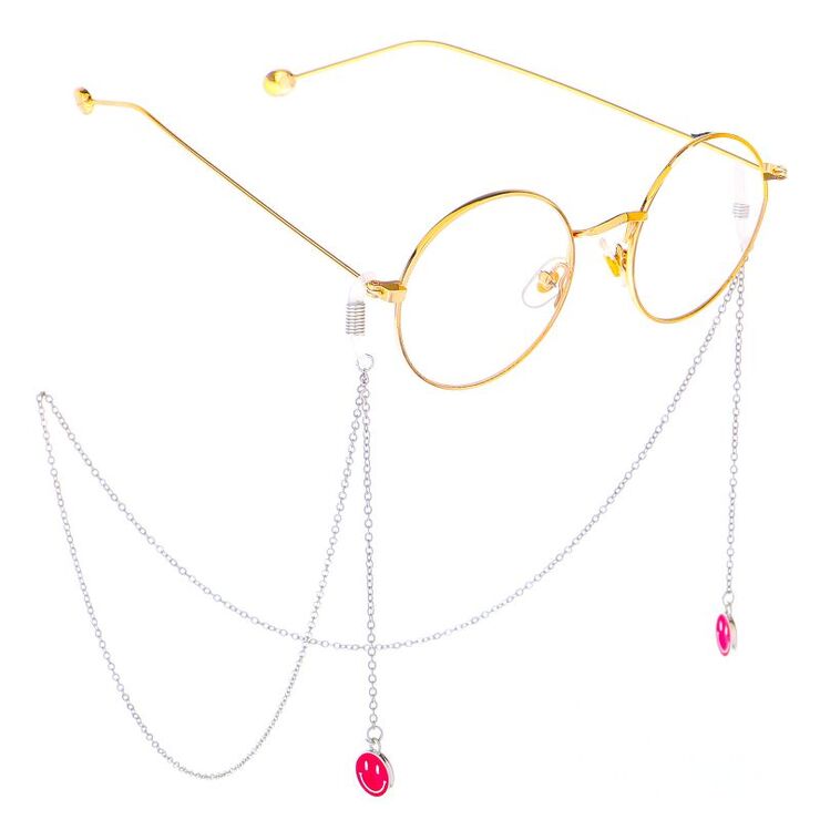 Metal non-slip chain, with red smiley face, for glasses and masks GL268