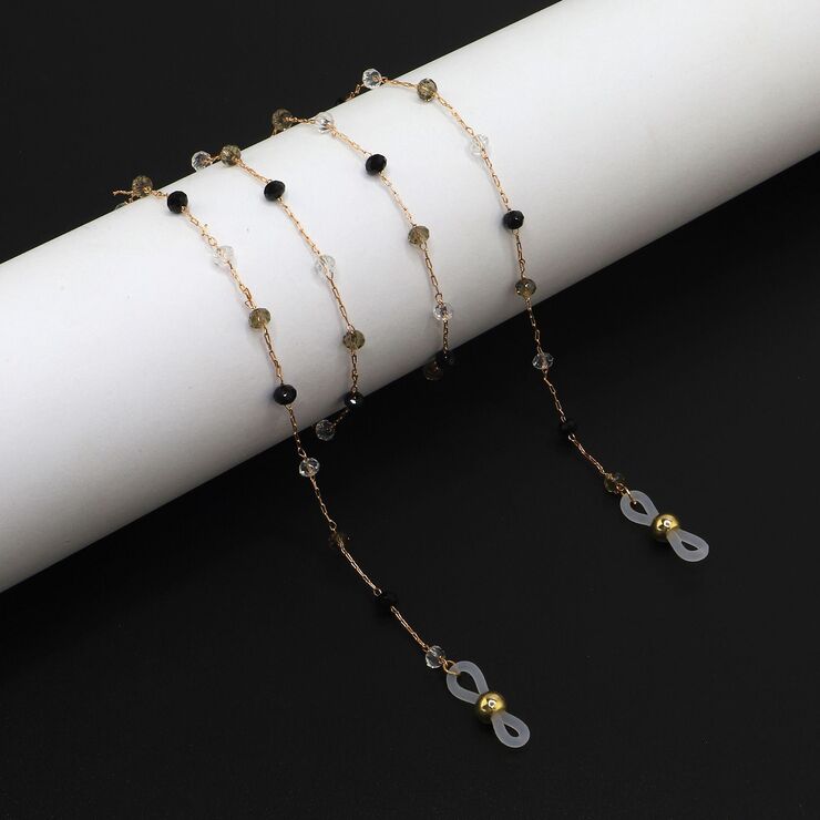 Gold-colored metal non-slip chain, with crystal mixed colors, for glasses and masks GL903