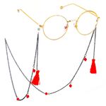 Black-colored metal non-slip chain, with red tassel and crystal, for glasses and masks GL503