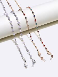 Металлическая нескользящая цепочка золотая и серебряная, комплект из 2 цепочек с жемчугом и стразами , для очков и масок GM131