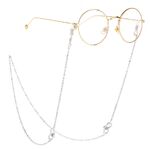 Silver-colored metal non-slip chain, with heart and rhinestone, for glasses and masks GL230