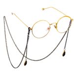 Black-colored metal non-slip chain, with pendant crystal water drop, for glasses and masks GL598