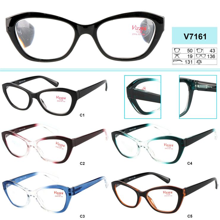 Ready-made plastic frame glasses Vizzini V7161, white lens, diopters from +1.00 to +4.00 (step 0.25) to +6.0 (0.50)