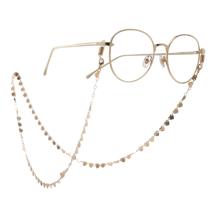 Metal non-slip gold chain with peach heart for glasses and masks GA081