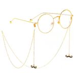 Gold-colored metal non-slip chain, with a mustache pendant, for glasses and masks GL280