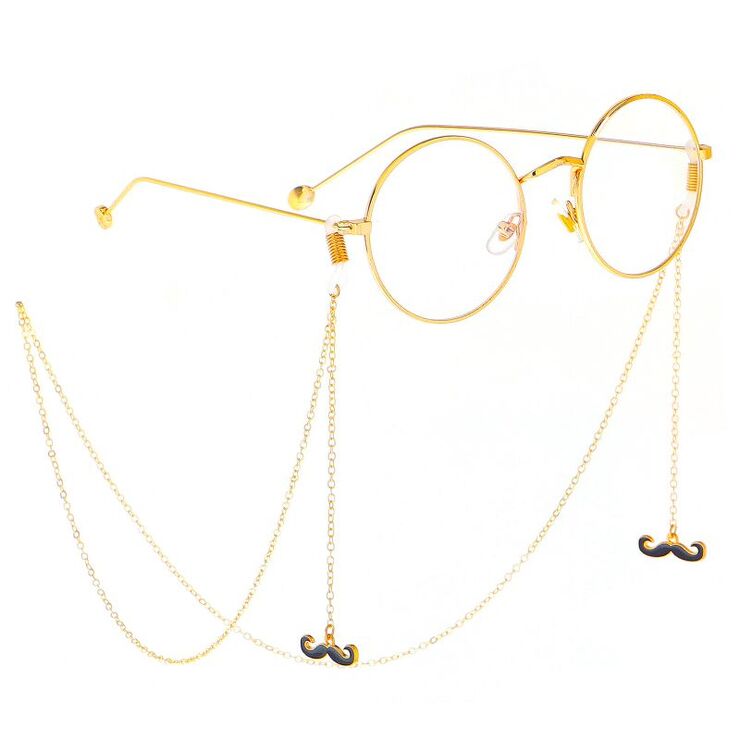 Gold-colored metal non-slip chain, with a mustache pendant, for glasses and masks GL280